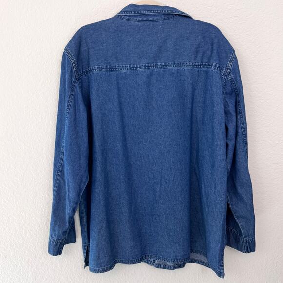 Lemon Grass Vintage Womens Button Denim Shirt Size 18W Floral Embroidered Blue - Picture 4 of 9